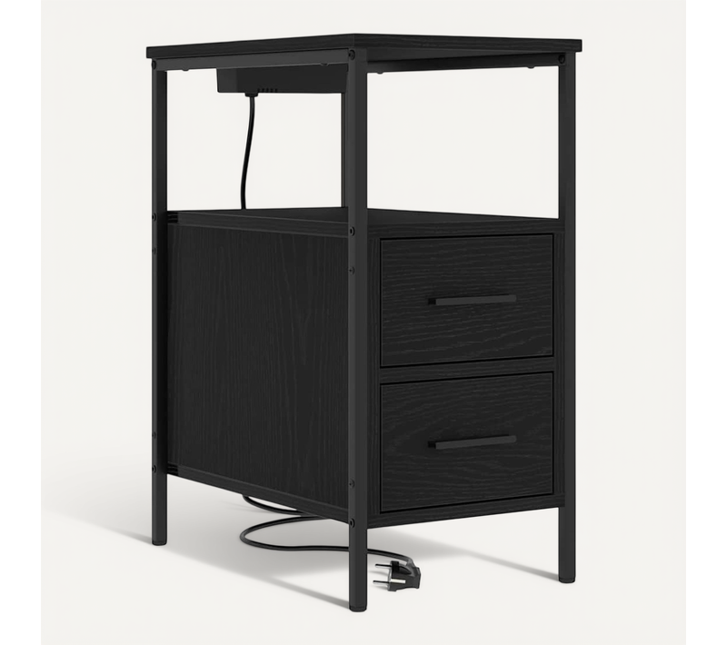 Cabinet De Chevet Chêne Noir 30 X 48 X 61 Cm Bois D'ingénierie