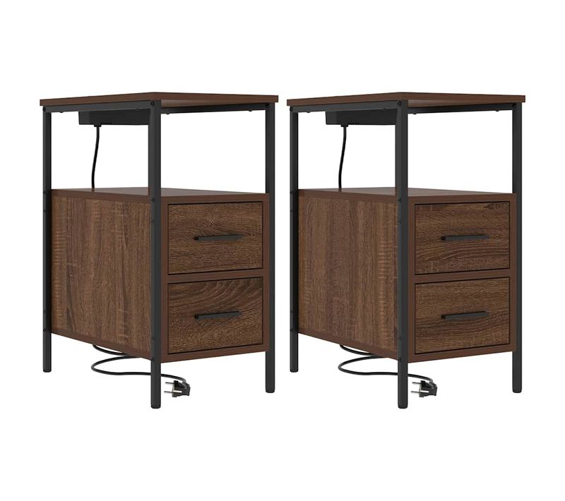 Cabinet De Chevet Avec Tiroir 2 Pièces Chêne Brun 30 X 48 X 61 Cm