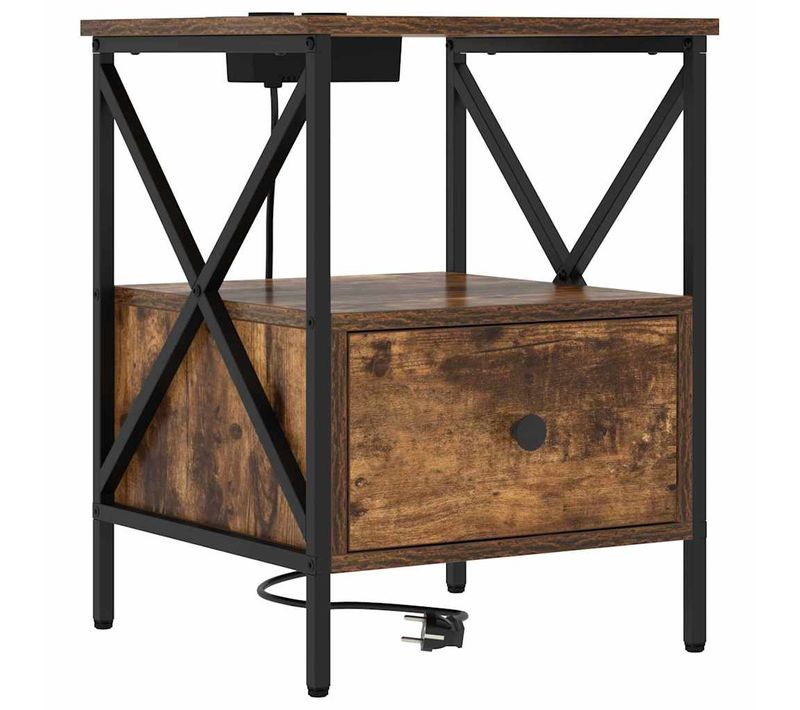 Cabinet De Chevet Avec Tiroir Chêne Fumé 41,5 X 40,5 X 55 Cm