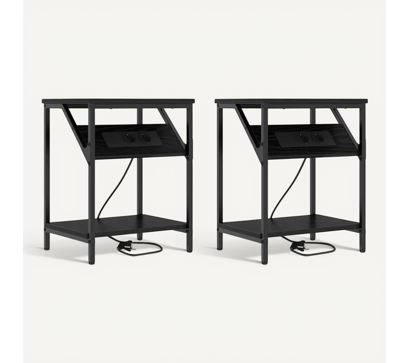 Cabinet De Chevet 2 Pièces Chêne Noir 38 X 30 X 48 Cm