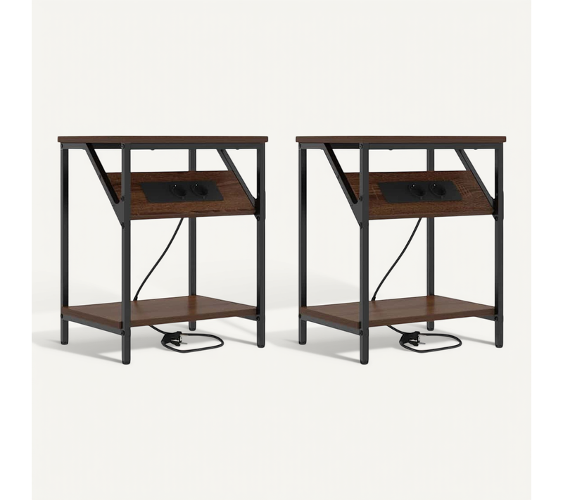 Cabinet De Chevet 2 Pièces Chêne Brun 38 X 30 X 48 Cm