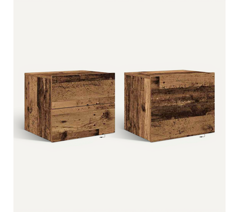 Cabinet De Chevet Avec Tiroir 2 Pièces Bois Ancien 50 X 39 X 41 Cm