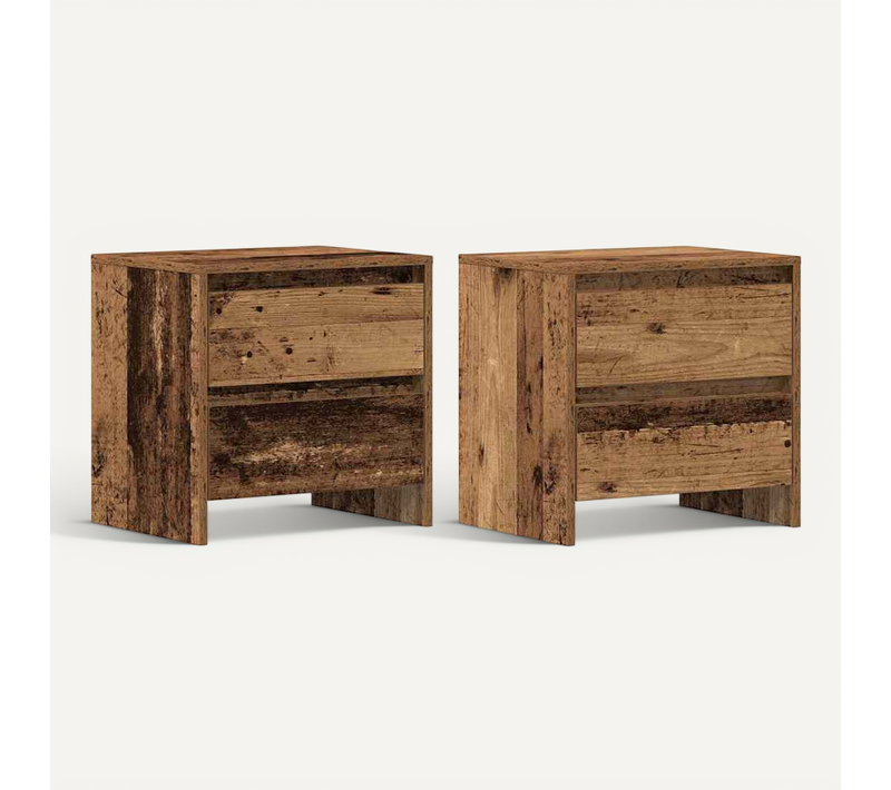 Cabinet De Chevet 2 Pièces Bois Ancien 45 X 34 X 44,5 Cm