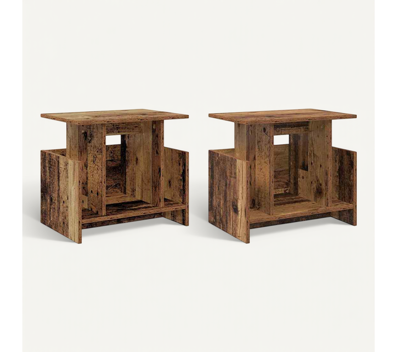 Meuble TV 2 Pièces Bois Ancien 50 X 35 X 45 Cm Bois D'ingénierie