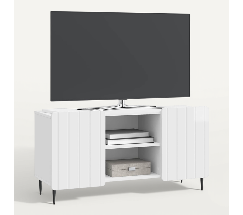 Meuble TV Blanc Brillant 102 X 34,5 X 52 Cm Bois D'ingénierie