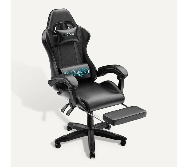 Chaise Gaming, Fauteuil Gamer Avec Massage Lombaire, Chaise De Jeu Repose-pieds, noir