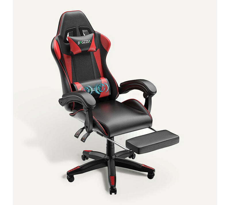 Chaise Gaming, Fauteuil Gamer Avec Massage Lombaire, Chaise De Jeu Repose-pieds, Rattantree,rouge