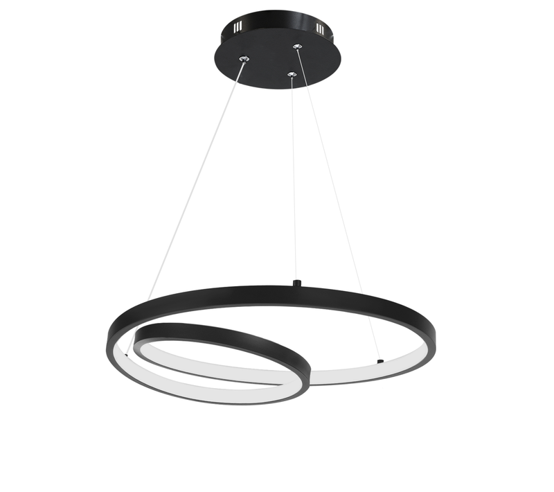Suspension LED Aluminium Noir 40cm Diam.150cm Dimmable Avec Télécommande Pour Salon