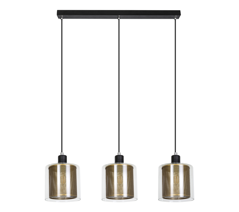 Suspension Métal Noir Or D.171cm E14 3 Lampes Industrielle Salon Bureau Salle à Manger