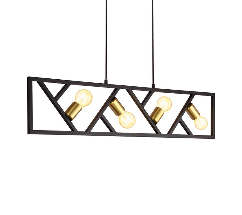 Suspension Vintage Noir Et Or 4 Flammes E27 Métal Diam.100cm Rétro Lampe De Salle à Manger