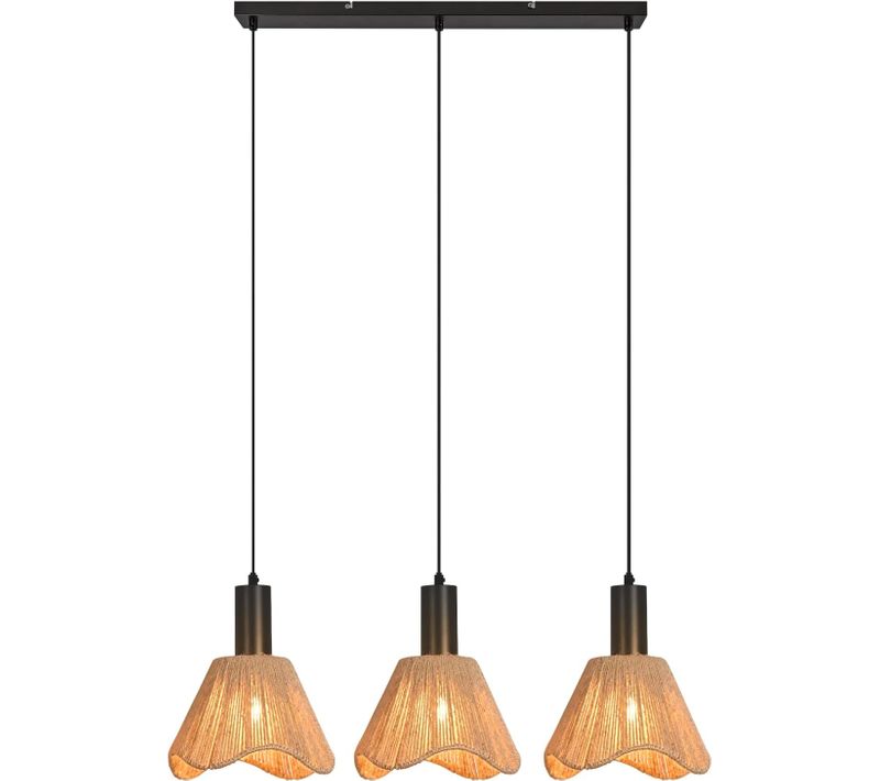 Suspension Rotin Boho 3 Lampes Corde De Chanvre E27 Luminaire Cuisine Salle à Manger