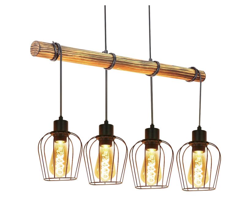 Suspension Rétro Lampe à Suspension Vintage En Bois Industriel Noir E27