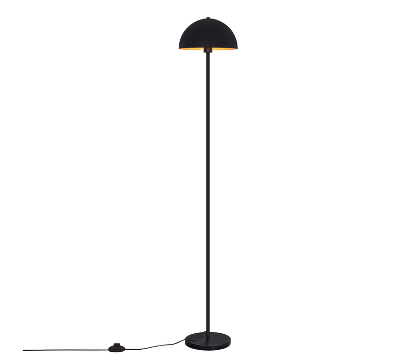 Lampadaire Industriel Noir Et Or 170cm, Abat-jour Dôme En Métal, Pied Stable En Fer, E27