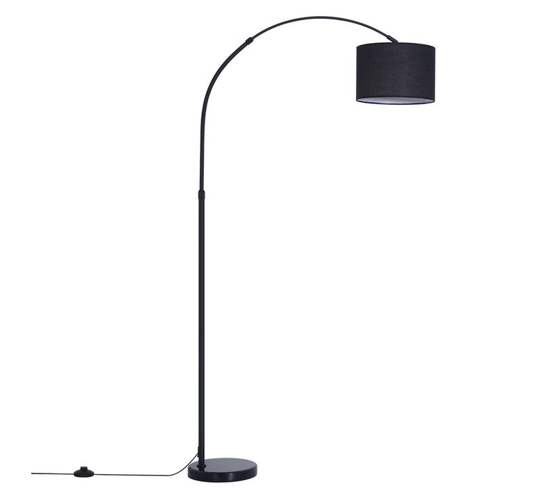 Lampadaire Arc Noir Mat E27 Tissu Orientable Hauteur Réglable Salon Lecture