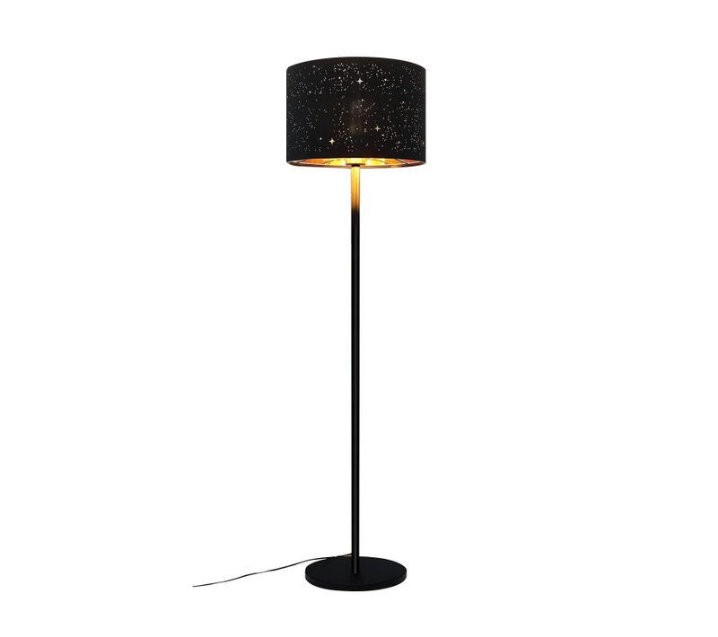 Lampadaire Salon Moderne E27 Noir Or Abat-jour Tissu Design Étoile 144cm
