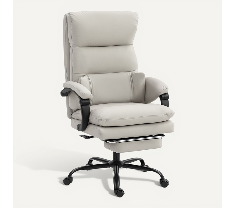 Chaise Bureau Réglable Hauteur Soutien Lombaire Accoudoirs Repose-pieds Simili Gris
