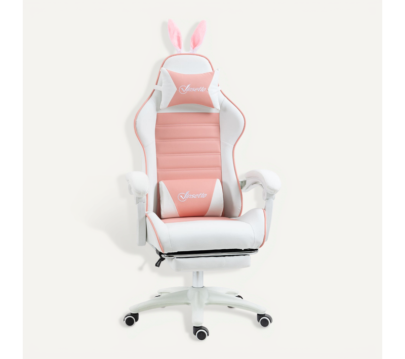 Chaise De Jeu Ergonomique Avec Soutien Lombaire, Repose-pieds Et Appui-tête Oreilles De Lapin, Rose