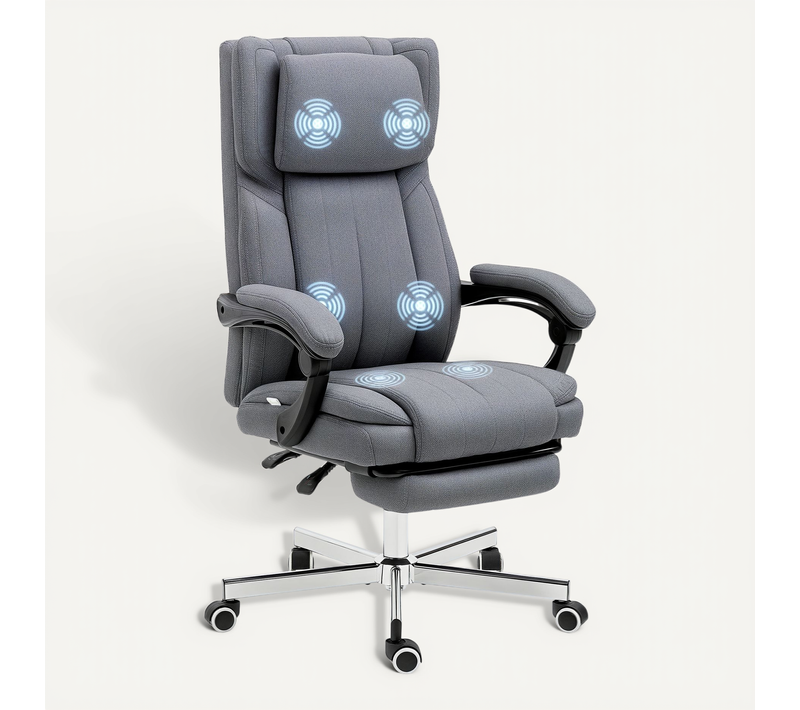 Fauteuil Bureau Massage Dossier Inclinable Repose-pieds Aspect Lin Gris 65x61cm