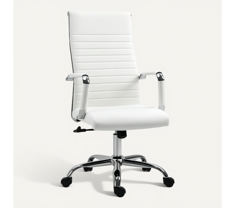 Chaise Bureau Ergonomique Accoudoirs Réglable Pivotante Bascule Simili Blanche