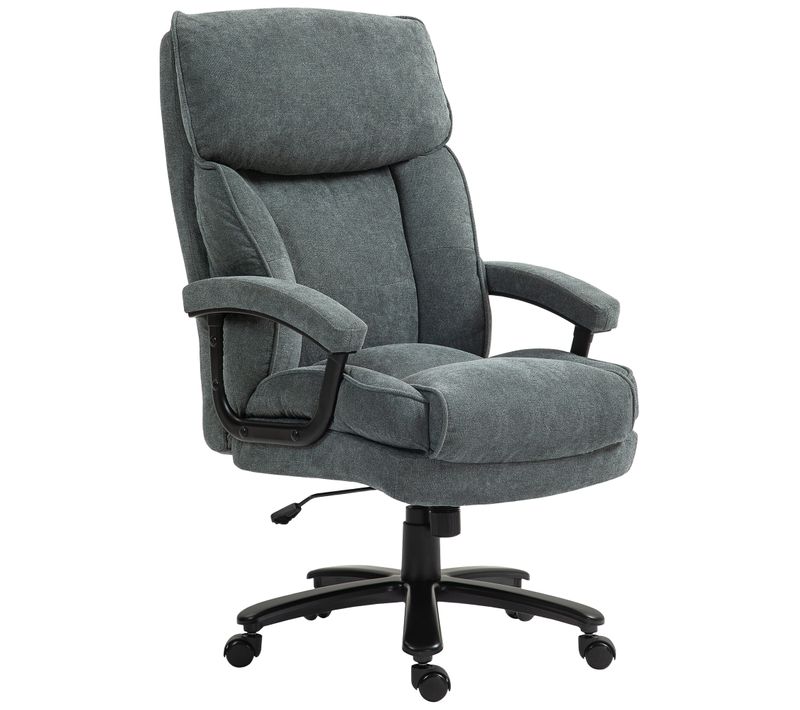 Grand Fauteuil Bureau Haut Charge 200kg Robuste Revêtement Souple Gris