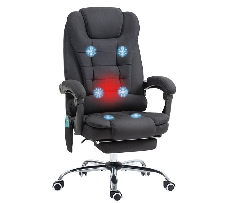 Fauteuil Bureau Massage Ergonomique Inclinable Chauffant Hauteur Réglable Noir