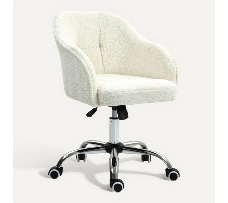 Chaise De Bureau Ergonomique à Bascule, Aspect Velours Peluche, 56 X 61 X 86 Cm, Blanc Crème