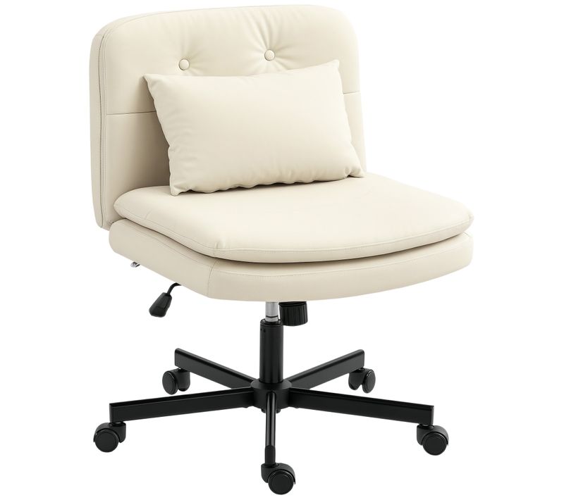 Chaise Bureau Sans Accoudoirs Simili à Roulettes Hauteur Réglable Mobile Beige