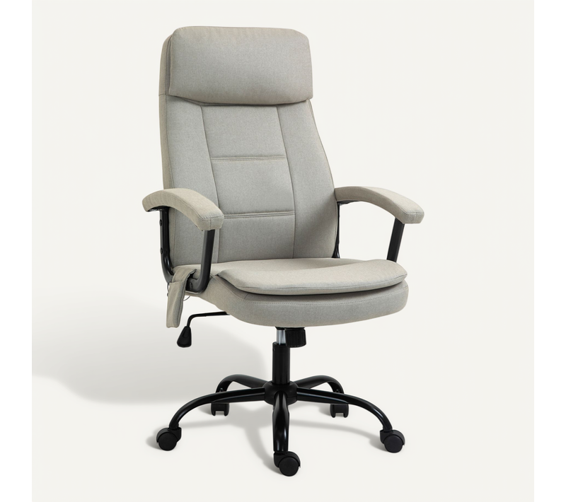 Fauteuil Bureau Massage Direction Ergonomique Bascule Réglable Pivotant Lin Beige