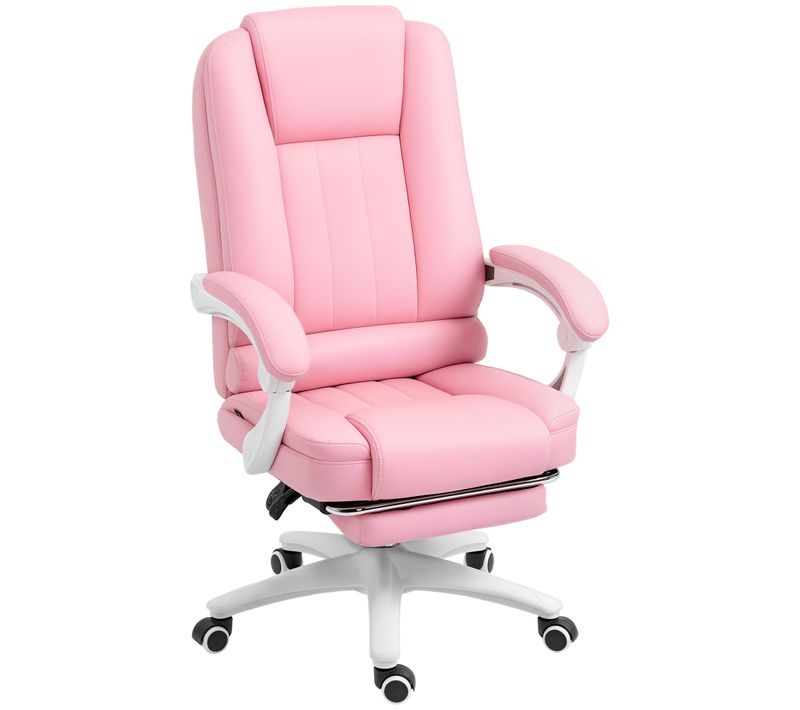 Chaise De Bureau Avec Repose-pieds, Dossier Réglable, Hauteur Réglable, 5 Roulettes, Rose Et Blanc