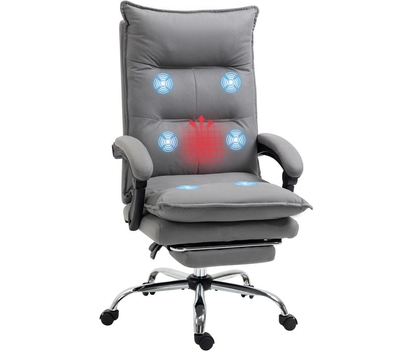 Fauteuil Bureau Massage Chauffant Télécommande Repose-pieds Extensible Inclinable Gris