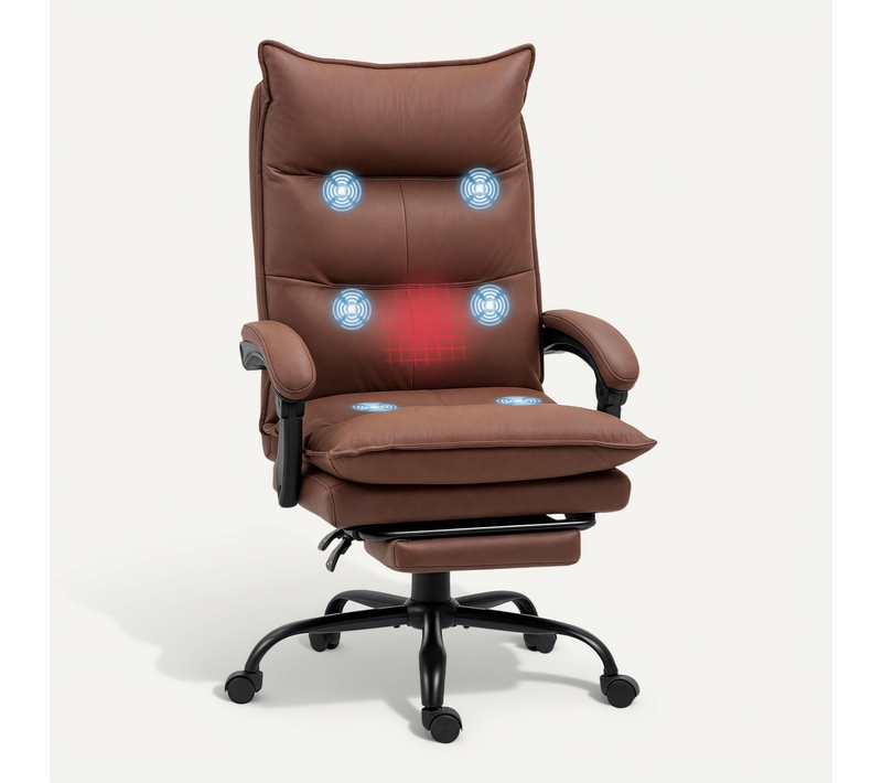 Fauteuil De Bureau Avec Fonction Massage Et Chauffage, Repose-pieds Réglable, Jusqu'à 120 Kg, Marron