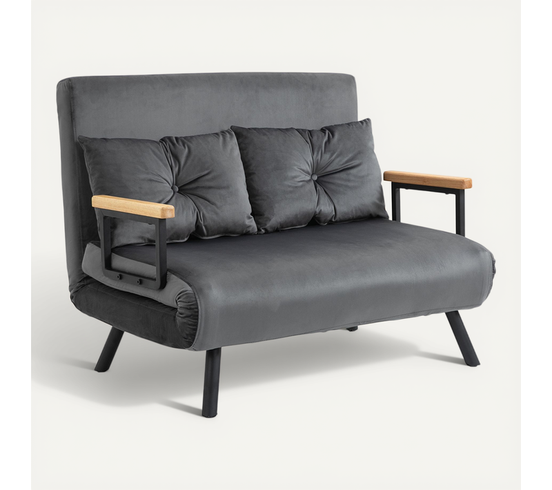 Canapé-lit 2 Places En Velours, Fonction Couchage, Avec 2 Coussins, Aspect Velours, Gris Foncé Noir