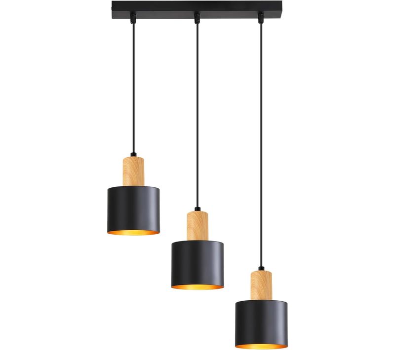Suspension E27 Vintage Noir : 3 Lampes, Hauteur Réglable, Industriel, Cuisine.