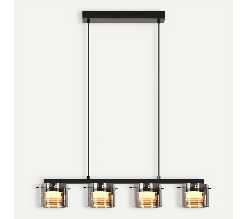 Suspension LED Verre 4 Lampes : Moderne, Réglable 140cm, Table à Manger, Salon.