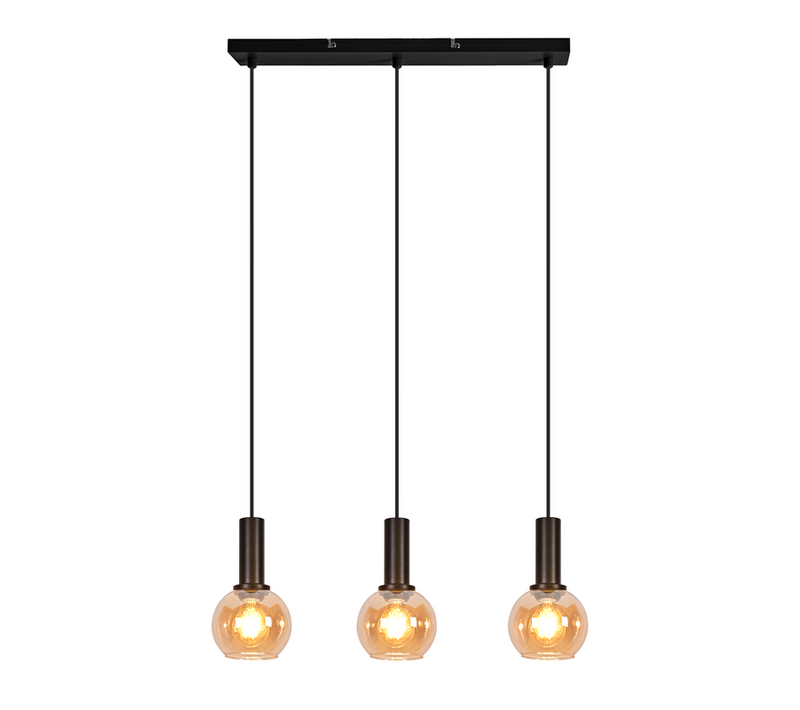 Suspension Vintage 3xe27 : Verre Or, Hauteur Réglable, Salon, Cuisine (sans Ampoule).