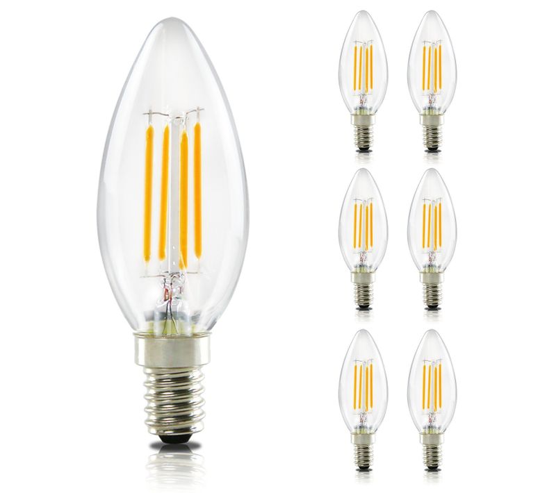 Pack 6 Ampoules LED E14 Bougie C35 Filament 4W 2700K Blanc Chaud Verre Vintage