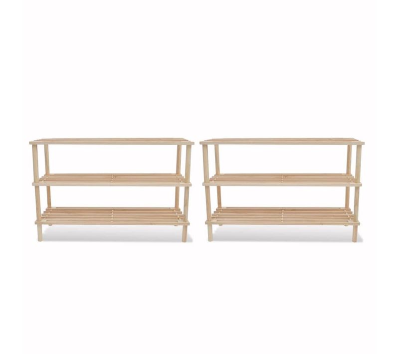 Range-chaussures à 3 Étagères 2 Pièces Bois De Sapin Solide