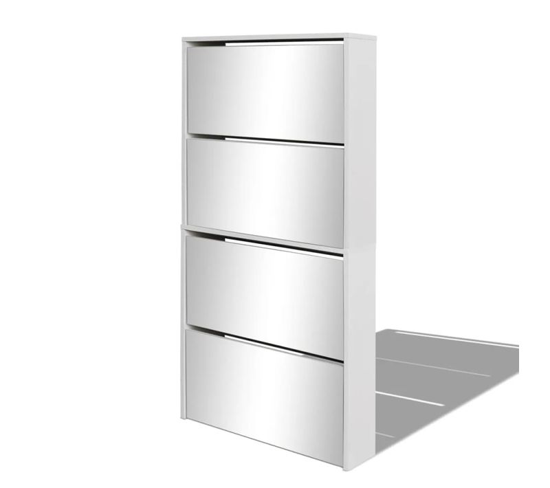 Meuble à Chaussures 4 Étagères Et Miroir 63x17x134 Cm Blanc