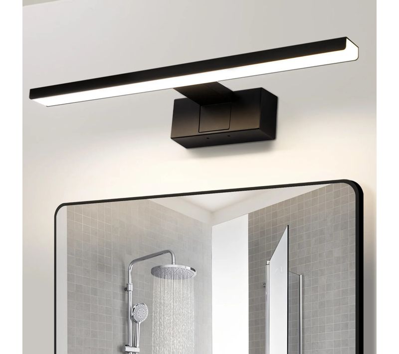 Lampe Miroir LED Salle De Bain Noire 60cm Ip44 Blanc Neutre Applique Murale Pour Cave
