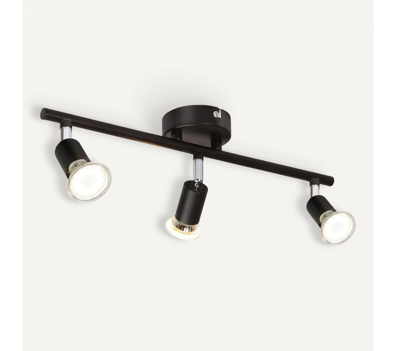 Plafonnier Moderne à 3 Spots Gu10 Pour Chambre Et Couloir - Design Élégant En Métal Noir