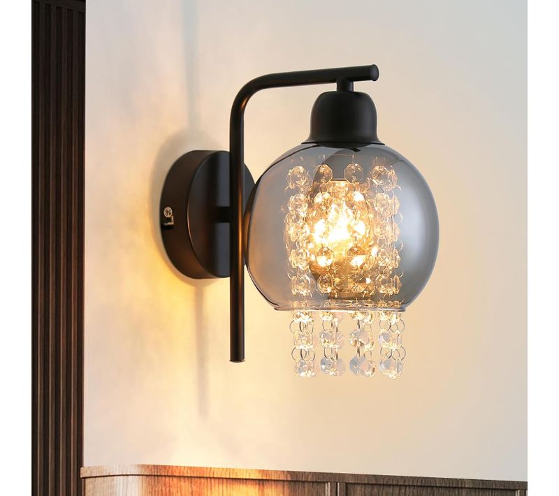 Applique Murale Intérieure E27 Gris Fumée Verre Design Lampe Murale Cristal Lit Cage D'escalier