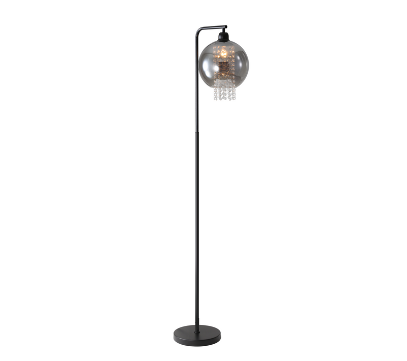 Lampadaire Contemporain E27 Gris Fumé En Cristal Pour Bureau Et Canapé