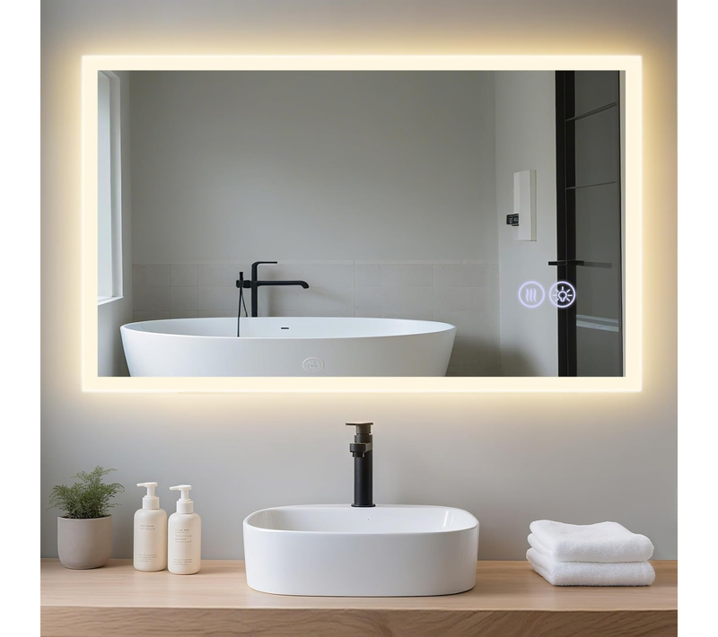 Miroir De Salle De Bain Éclairé Rectangulaire à Intensité Variable Avec Interrupteur Tactile