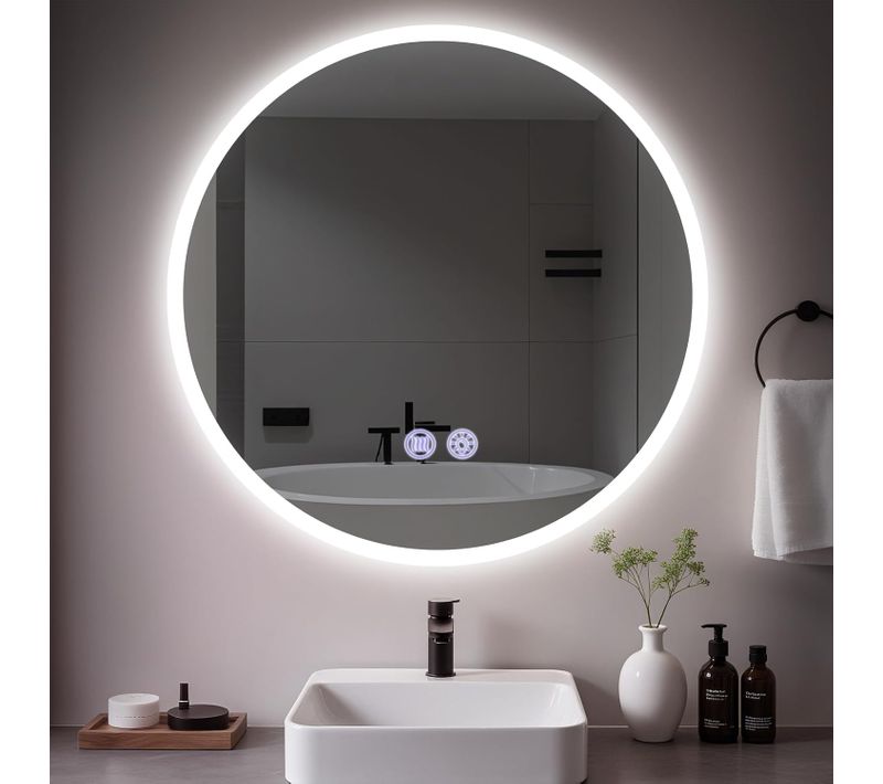 Miroir De Salle De Bain Éclairé Tactile Ronde Avec Intensité Variable
