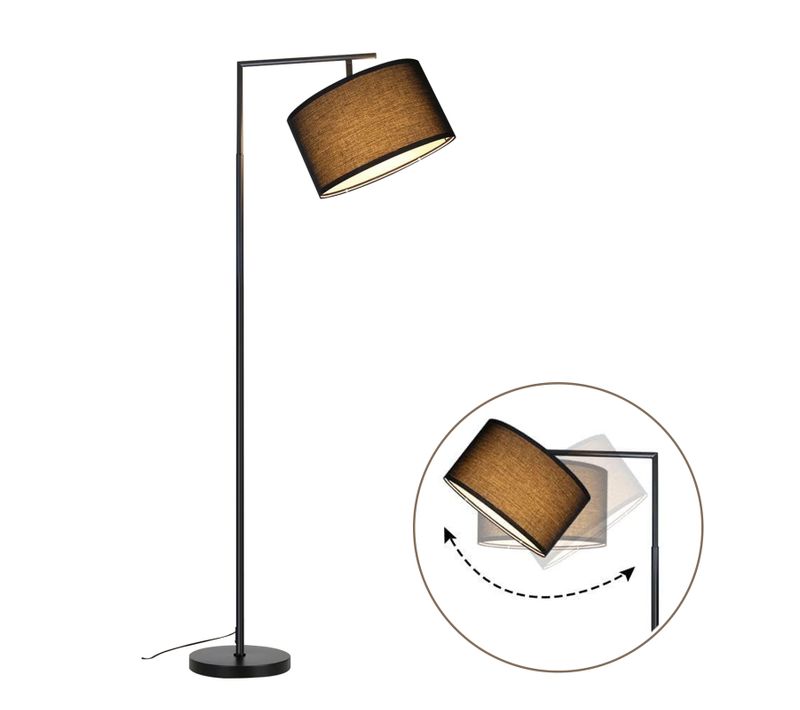 Lampadaire Noir E27 Tissu Design 162cm Déco Moderne Lire Lampadaire salon Avec Pédale Lampe De Lit