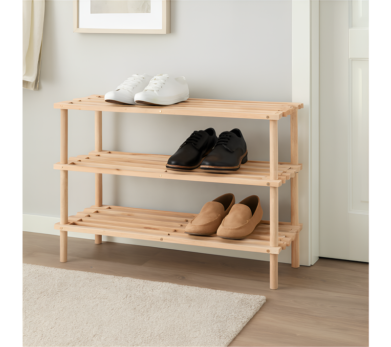 Range-chaussures à 3 Étagères Bois De Sapin Solide pour Salon