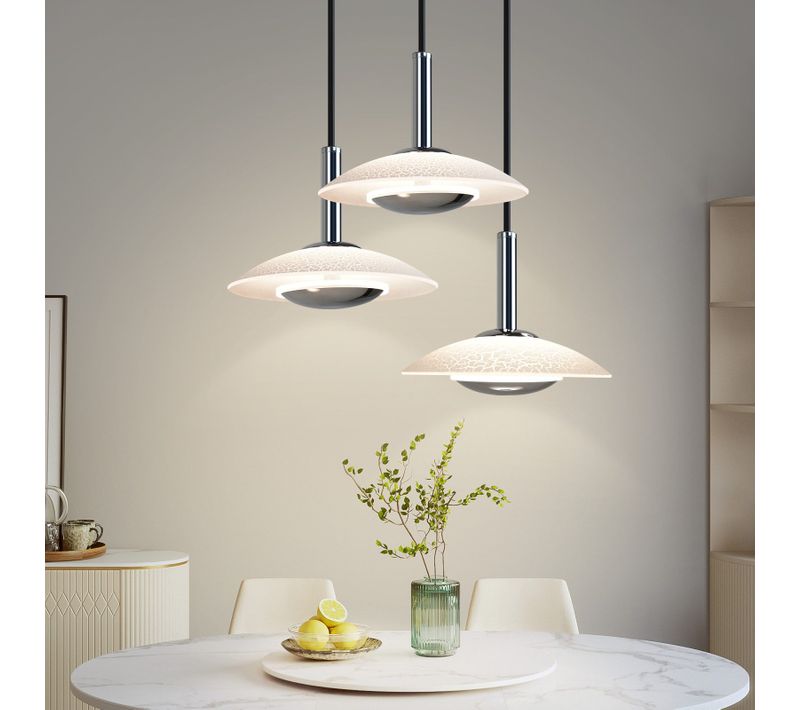 Suspension LED Salle à Manger Chrome Verre Métal Suspension Lampe 3000k Pour Chambre Cuisine