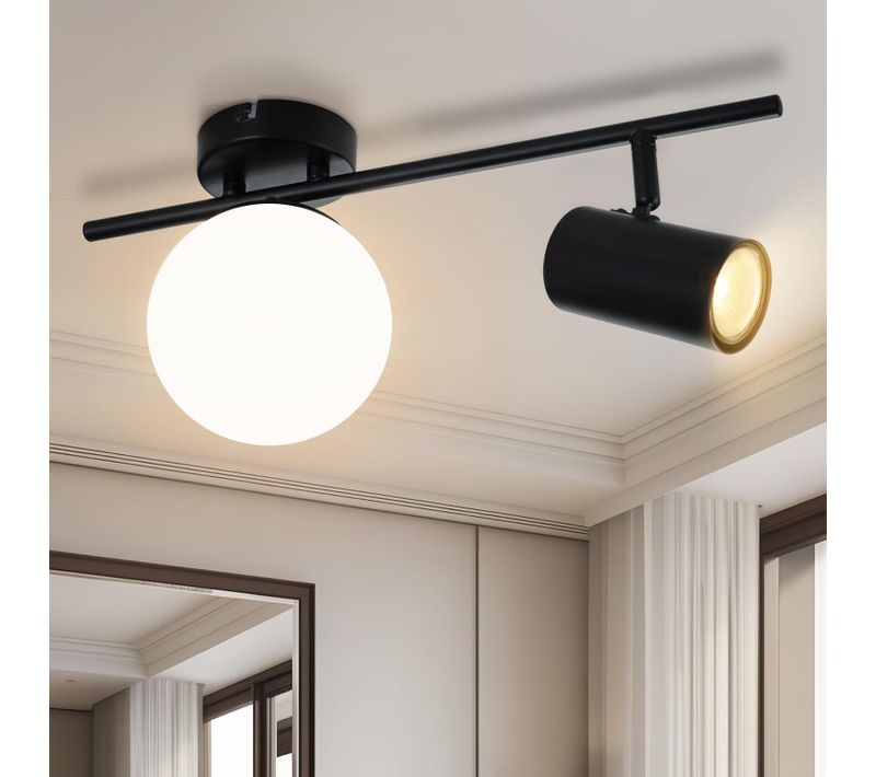 Spot De Plafond 2 Flammes Moderne E14 Plafonnier 40cm Métal Boule Verre Couloir Cuisine