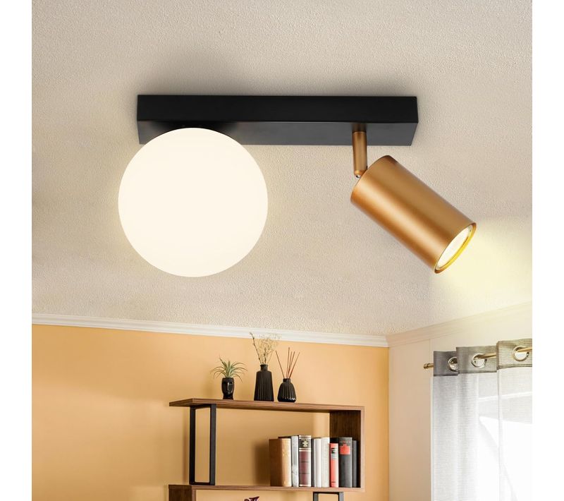 Spot 2 Flammes Moderne E14 Plafonnier 40cm Métal Boule Verre pour Couloir Cuisine