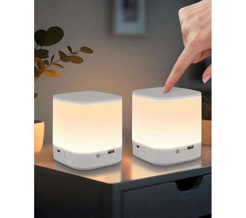 Lot De 2 Lampes à Poser De Table LED Blanches à Intensité Variable